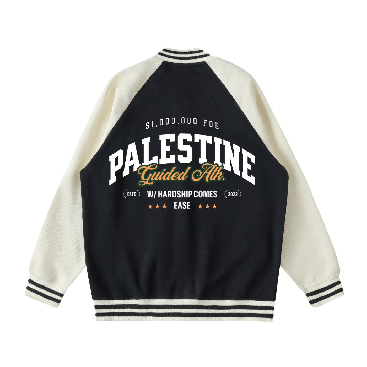 $1,000,000 For Palestine LIMITED Two Tone Raglan Sleeve Varsity Jacket
