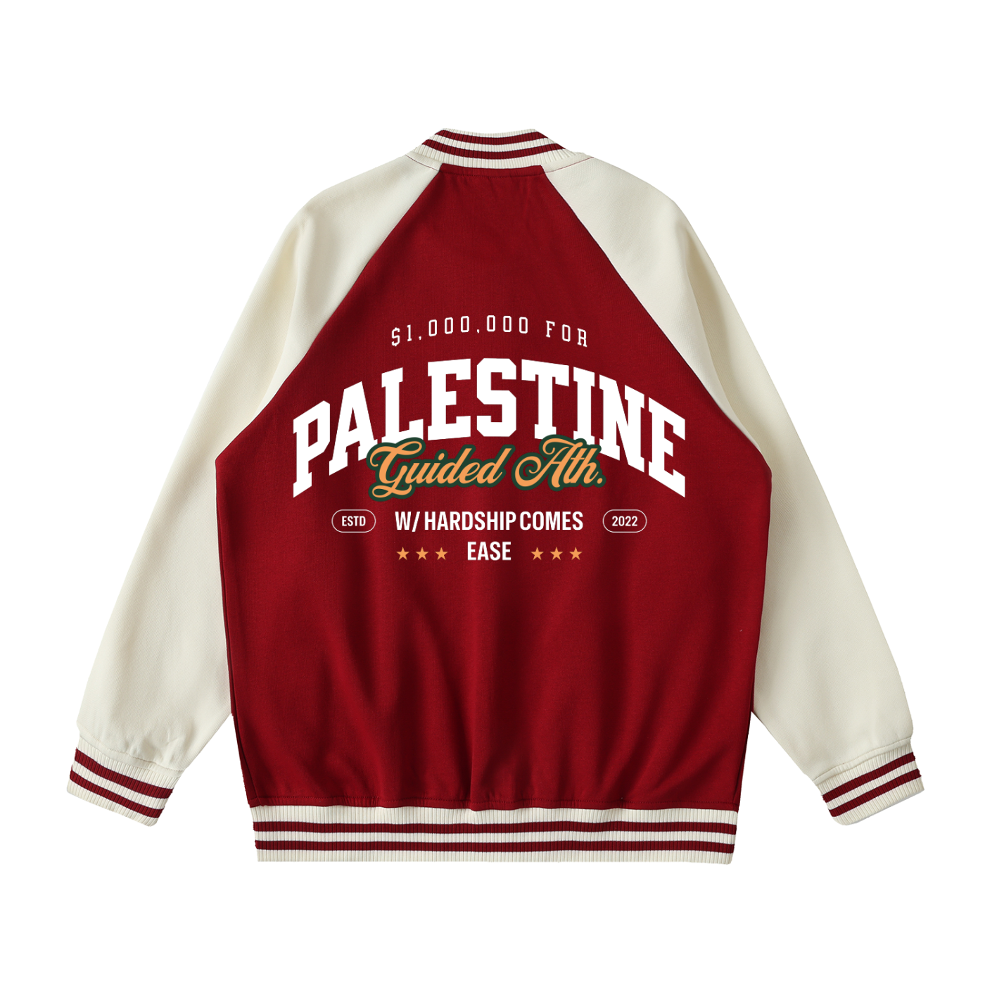 $1,000,000 For Palestine LIMITED Two Tone Raglan Sleeve Varsity Jacket